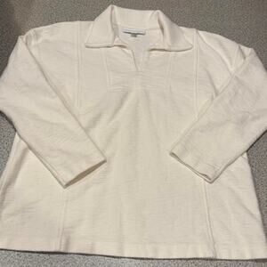 PureJill Collared Organic Cotton Textured Pullover - Small